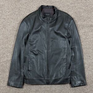 J. Ferrar Black Genuine Leather Full Zip Collared Moto Jacket Men’s M 90s Grunge